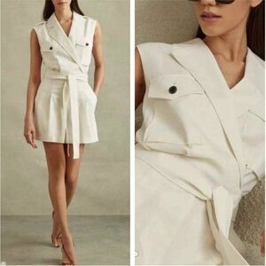 Reiss Wool Blend Double Breasted Playsuit in Ivory